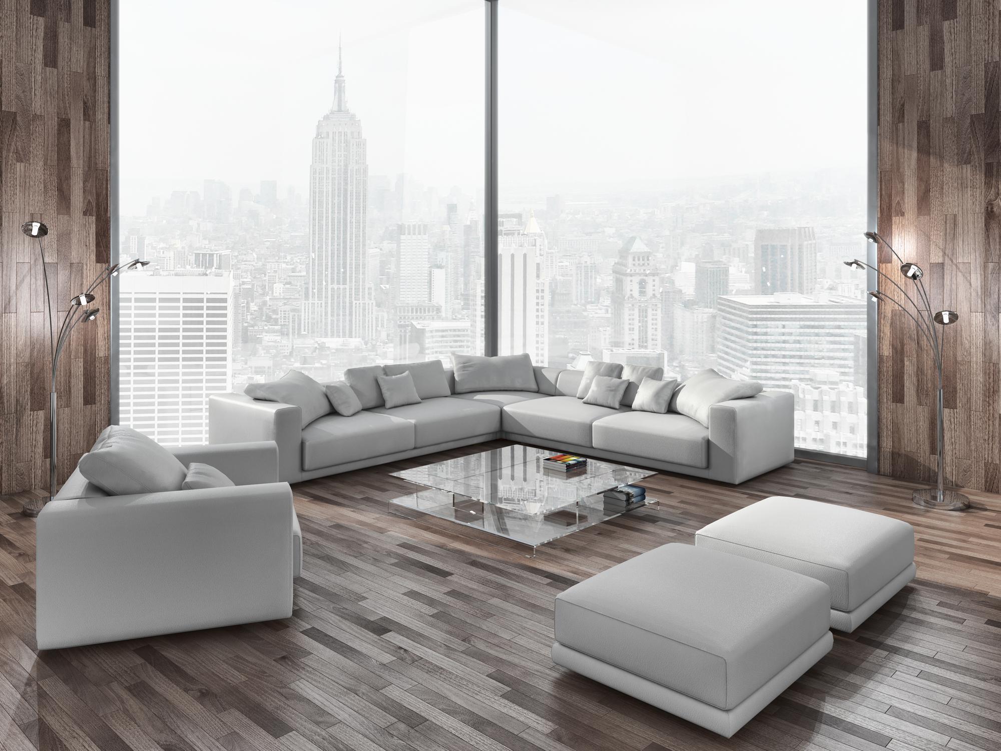 living room luxury interior with city view
